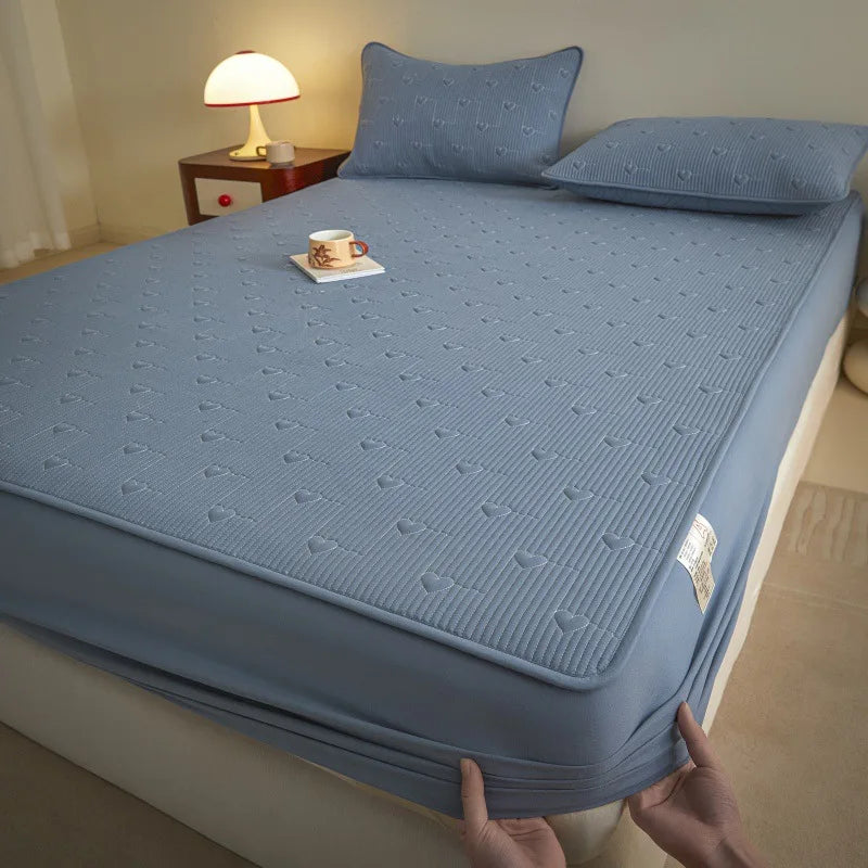 Afralia™ Love Pattern Cotton Fitted Sheet Single - Anti-Slip, Dustproof & Luxury