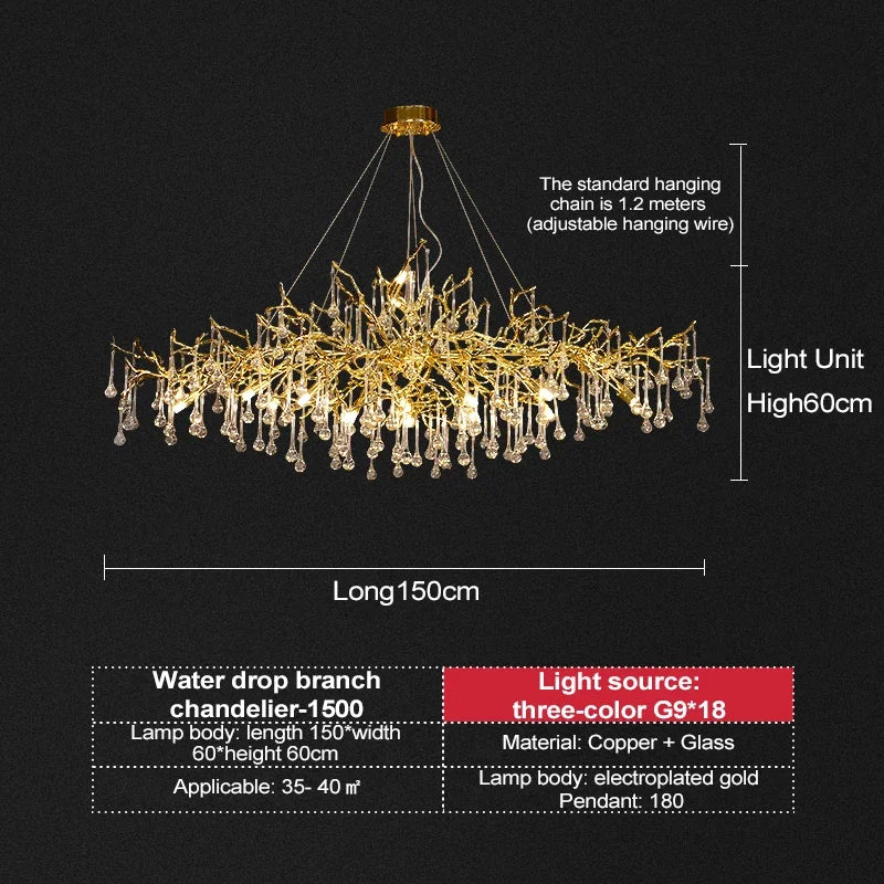 Afralia™ French Crystal Chandelier for Dining Room: Elegant Copper Branch Ceiling Light