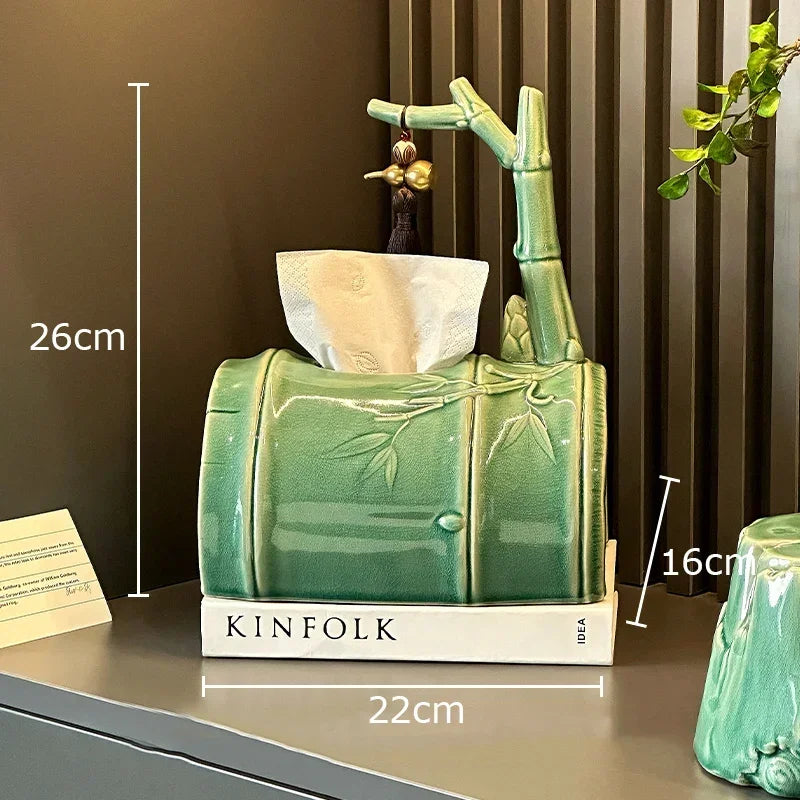 Afralia™ Bamboo Tissue Box: Ceramic Green Bamboo Design for Coffee Table & Desk Decor