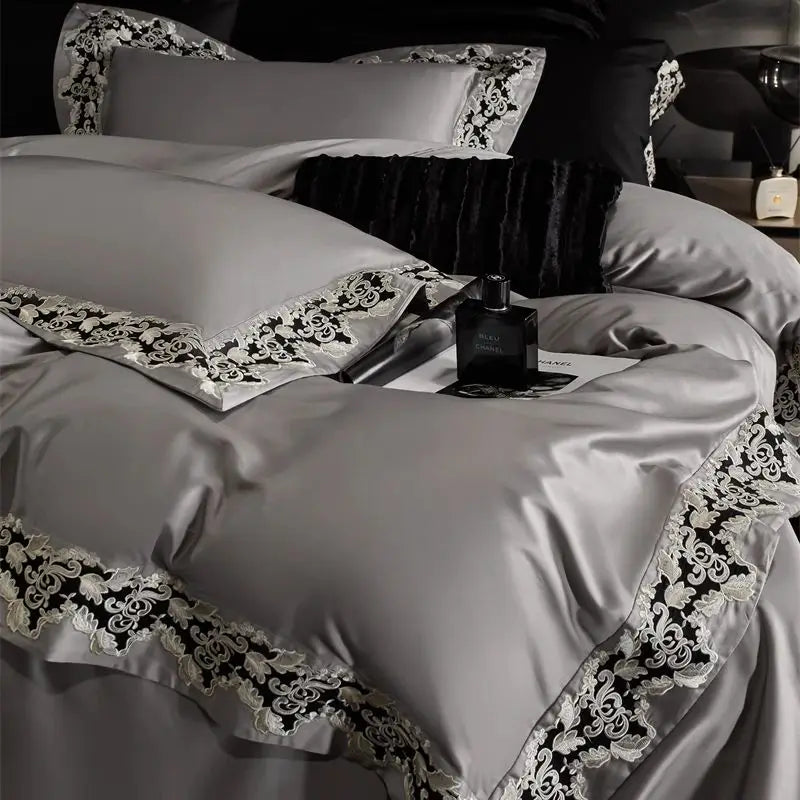 Afralia™ Luxury Embroidery Bedding Set: Soft, Silky, Breathable 4Pcs Set