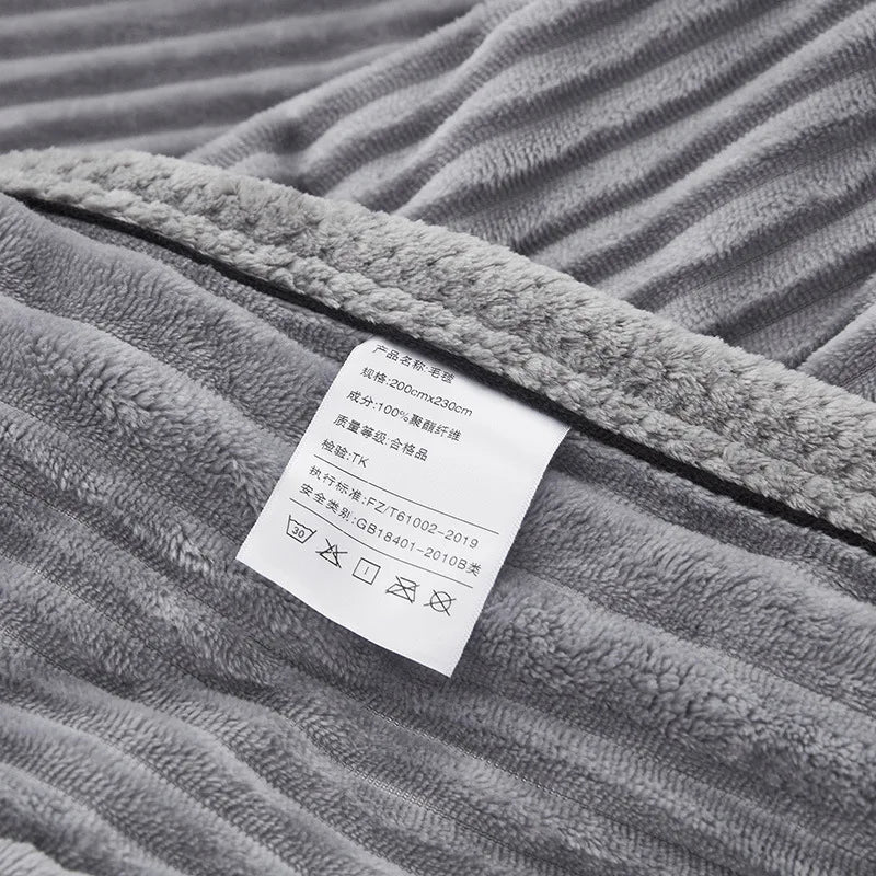 Afralia™ Solid Stripe Faux Rabbit Blanket Flannel for All Seasons, Single Double Bed