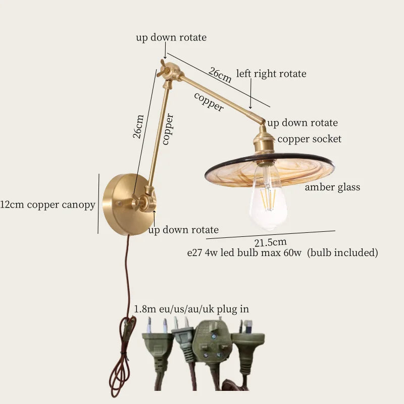Afralia™ Copper Vintage LED Wall Sconce with Pull Chain for Stair, Loft, Bathroom, Bedroom