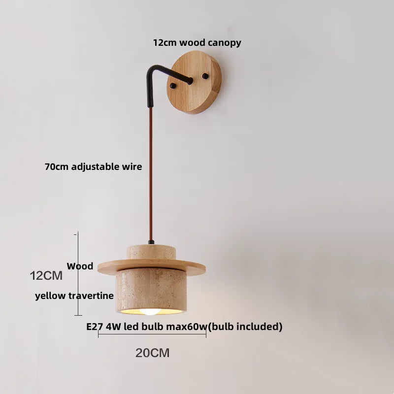 Afralia™ Yellow Travertine LED Wall Lamp with Pull Chain Switch, Nordic Modern Design