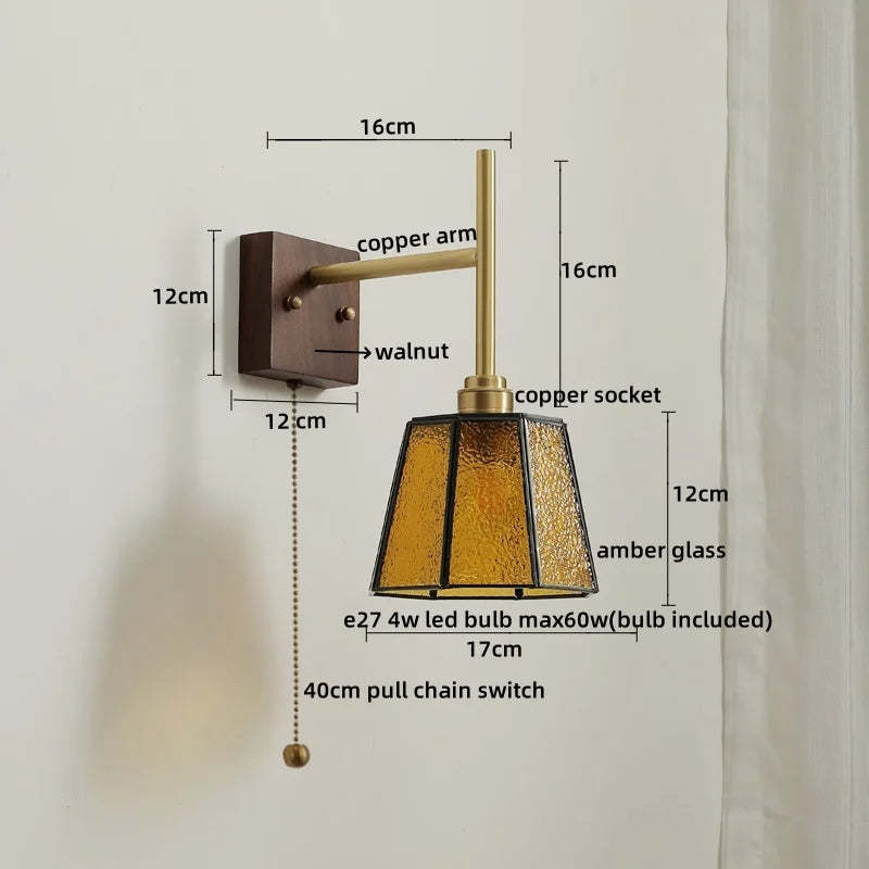 Afralia™ Glass Copper LED Wall Lights Modern Bedside Lamp for Bedroom Living Room