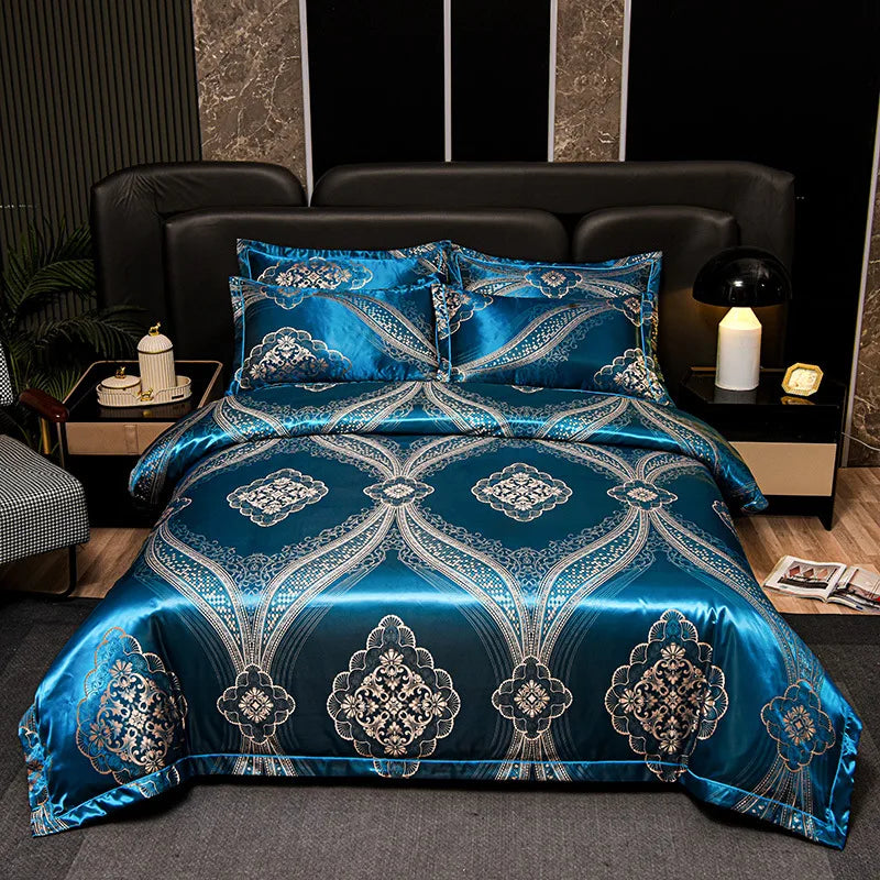 Afralia™ Satin Jacquard Bedding Set | 4Pcs Double Size Bedclothes