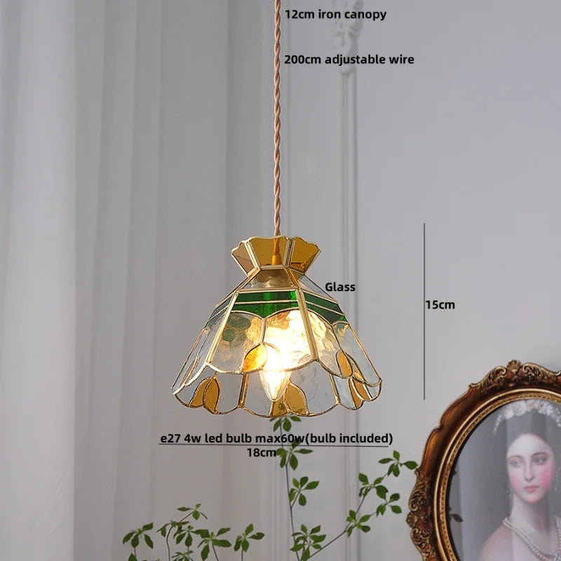 Afralia™ Tiffany Cat Glass LED Pendant Light in Walnut Wood Finish