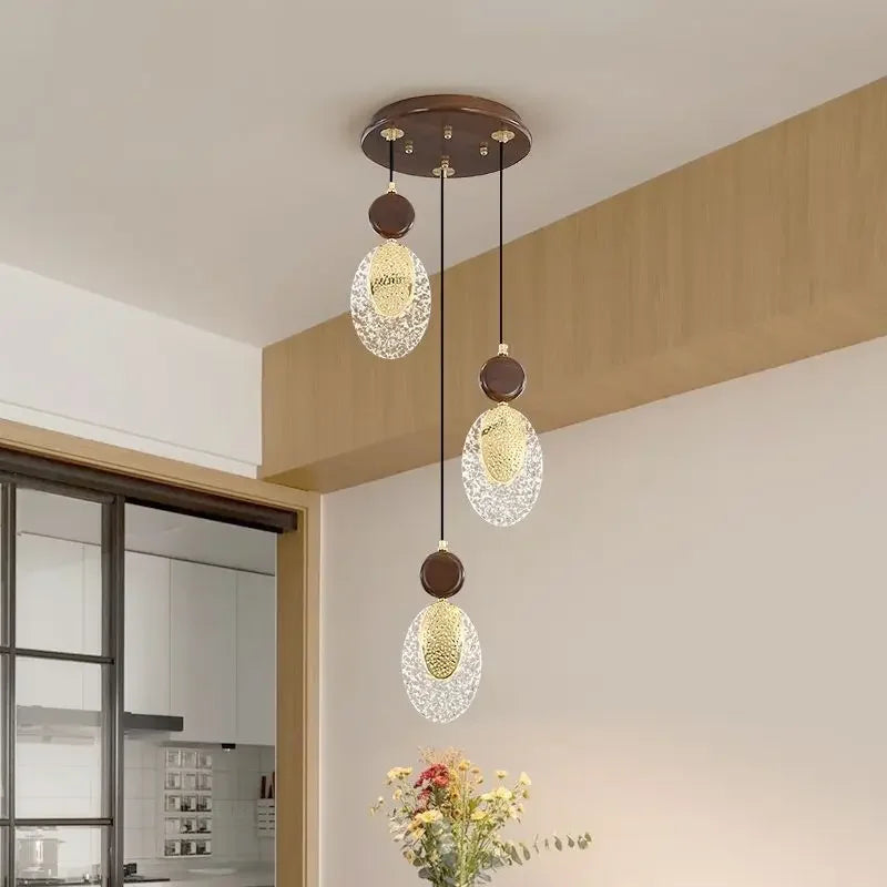 Afralia™ Vintage Chinese Walnut Wood Chandelier | Luxe Tea Room Pendant Light