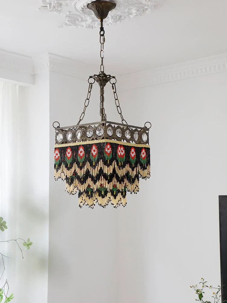 Afralia™ Black Rose Tassel Pendant Lights, Classic Retro Lustres for Living Room