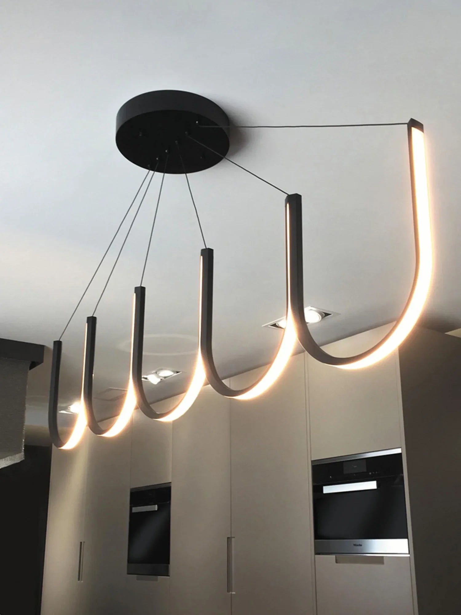 Afralia™ Modern Designer U Shape LED Chandelier for Living Room, Kitchen Island & Dining Area