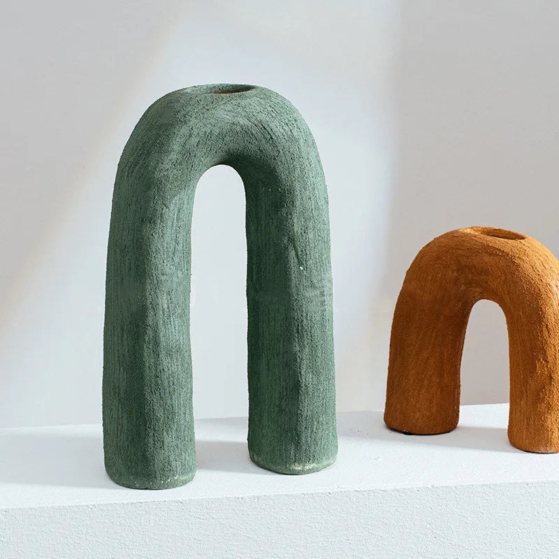 Afralia™ Arc Ceramic Vase Geometric Abstract Home Decor Flower Arrangement Accessory