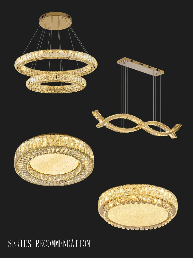 Afralia™ Luxury Gold Titanium Steel LED Ceiling Chandelier - Modern Classic Home Lustre