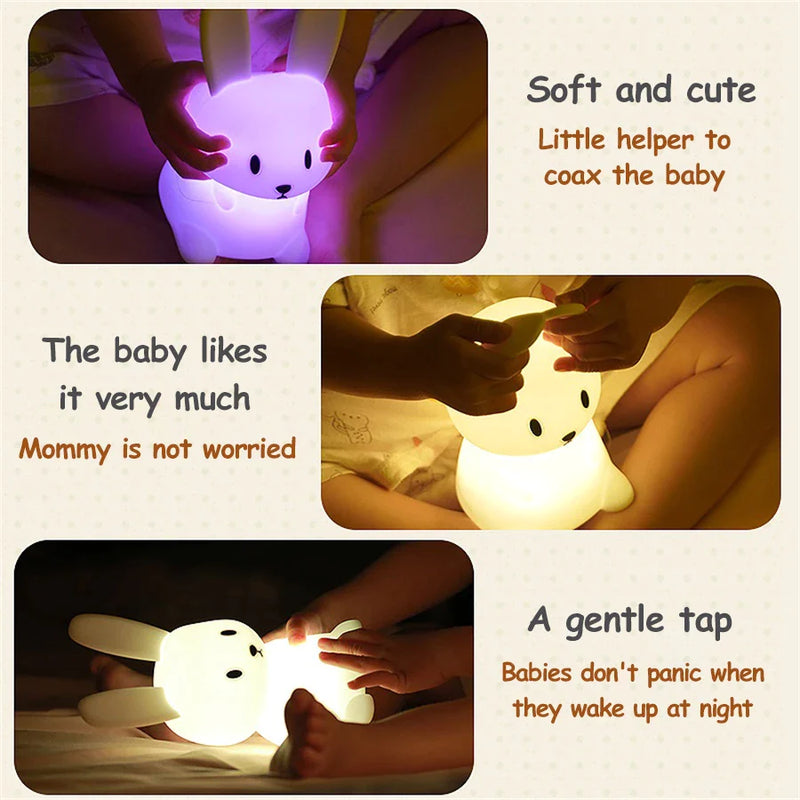 Afralia™ Rabbit Cartoon Silicone Night Light - Dimmable, Rechargeable, Kids Bedroom Gift