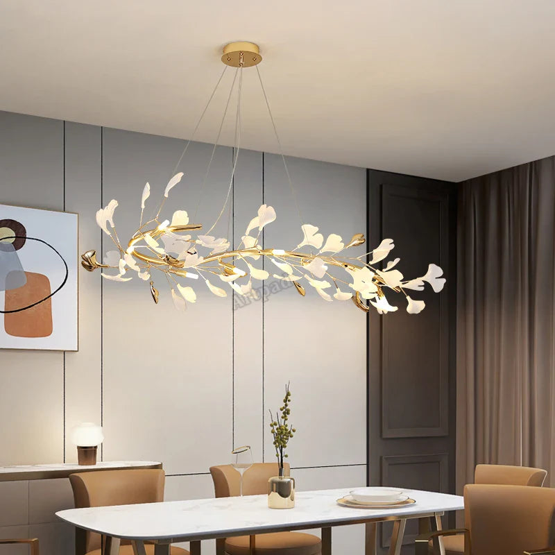 Afralia™ Classic White and Gold Leaf Pendant Lamp for Living Room Dining Room Lighting