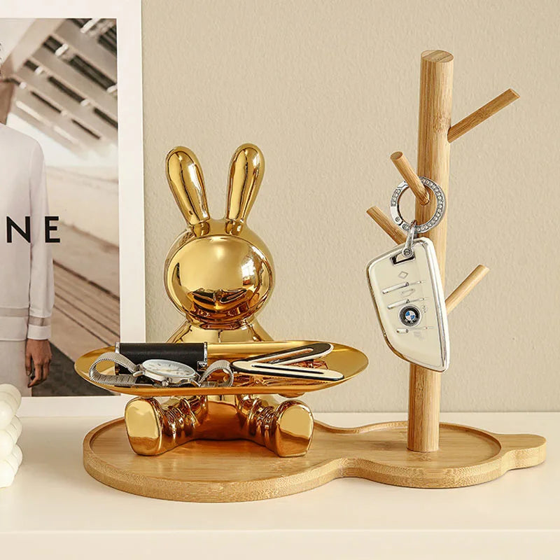 Afralia™ Astronaut Rabbit Resin Tray: Home Office Desktop Decor & Storage