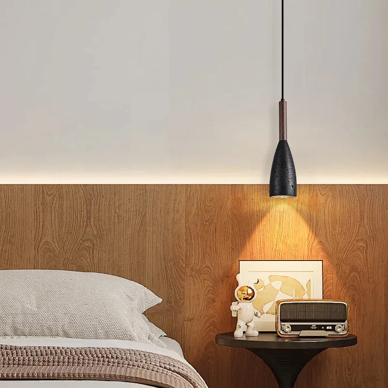 Afralia™ Wood Stone LED Hanging Lamp Modern Pendant Lighting for Living Room