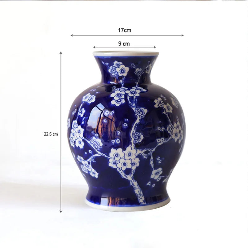 Afralia™ Blue White Porcelain Vase Vintage Ceramic Flower Home Decor Jar