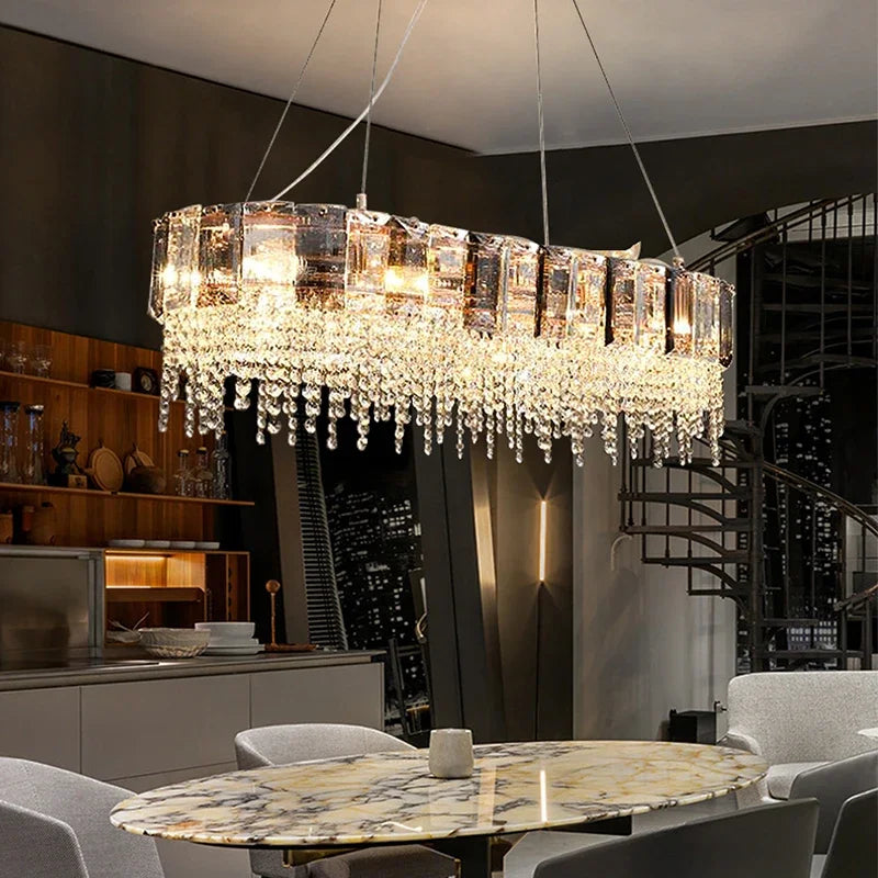 Afralia™ Crystal Pendant Chandelier LED Ceiling Light for Restaurant Living Room Bedroom