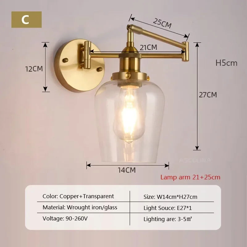 Afralia™ Retro Rocker Adjustable Wall Sconce Lights for Living Room & Aisle