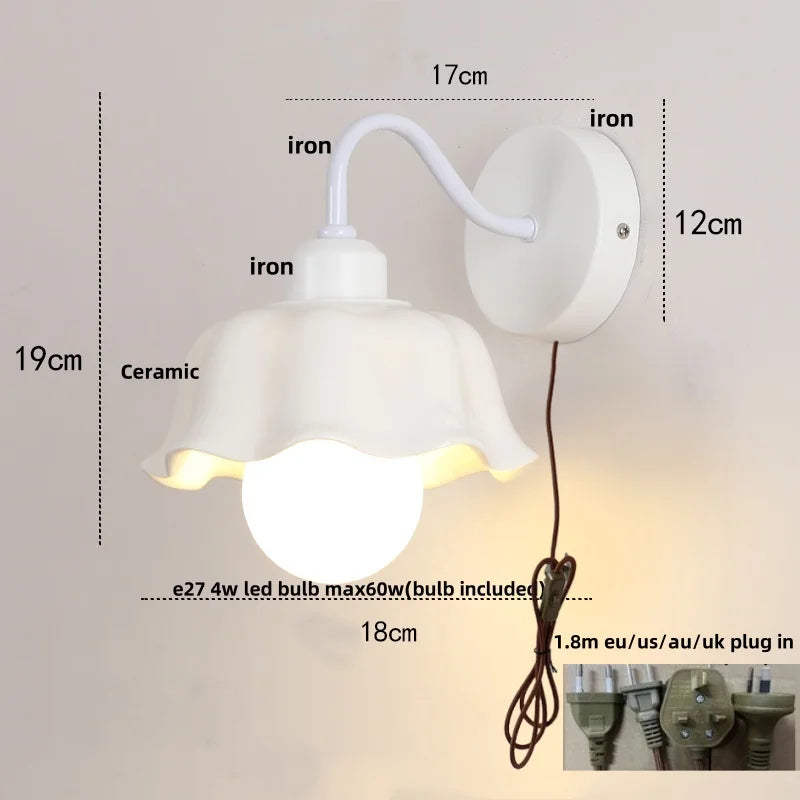 Afralia™ Glass Iron LED Wall Sconce Pull Chain Switch Stair Light Fixture for Bedroom