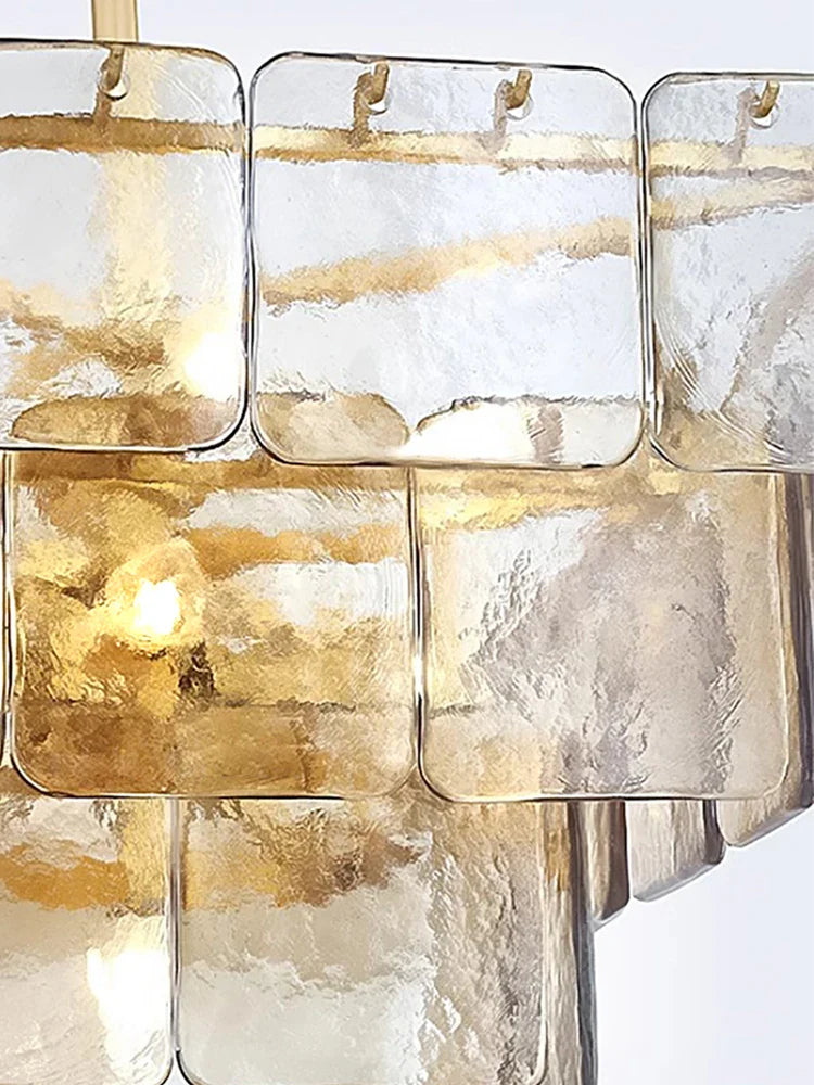 Afralia™ Gold Glass Square Chandelier - Light luxury Living Room Ceiling Fixture