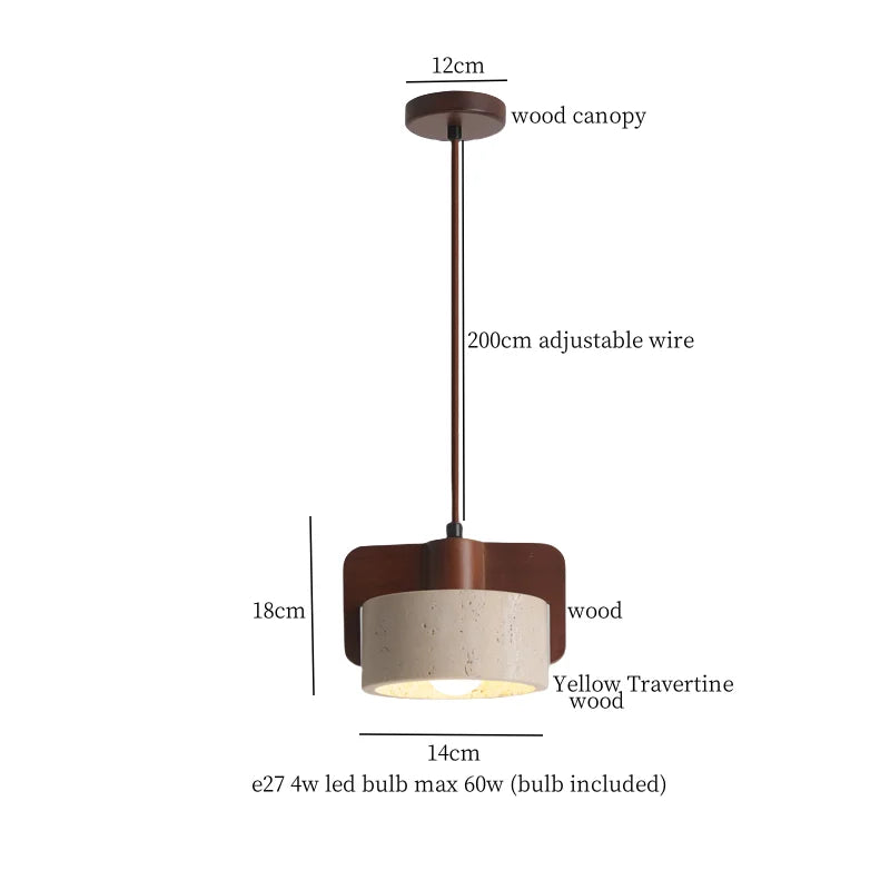 Afralia™ Wood Yellow Travertine LED Pendant Lights for Home Decor & Cafe