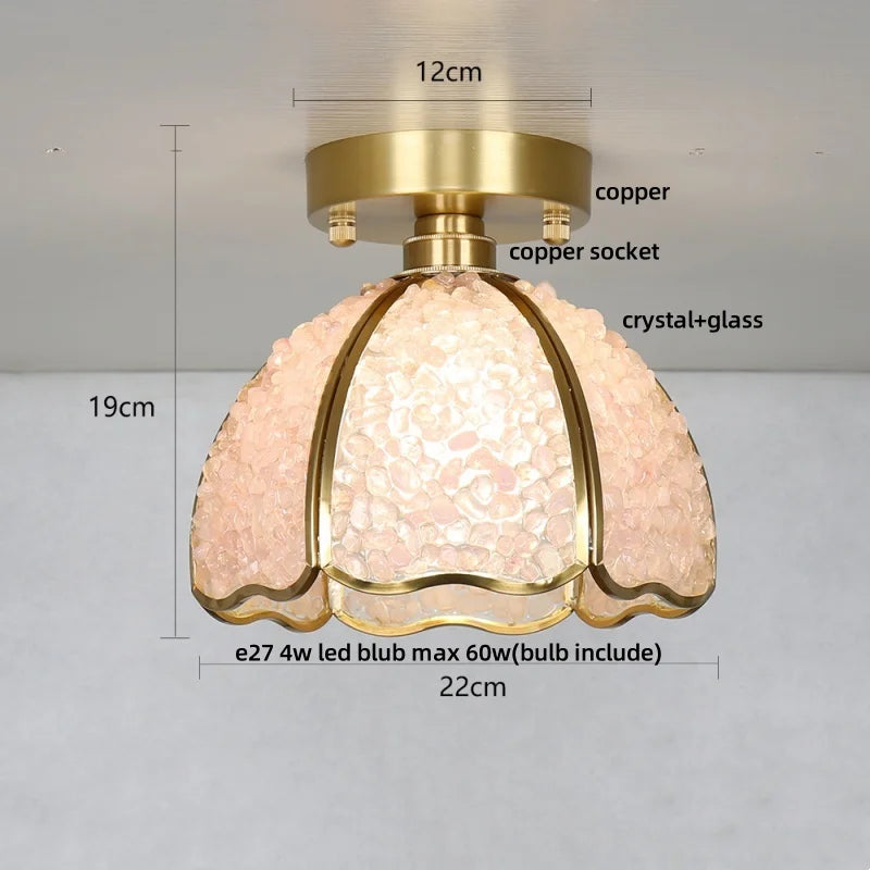 Afralia™ Handcrafted Glass Crystal Copper Ceiling Light Fixture for Dining Bedroom Kitchen