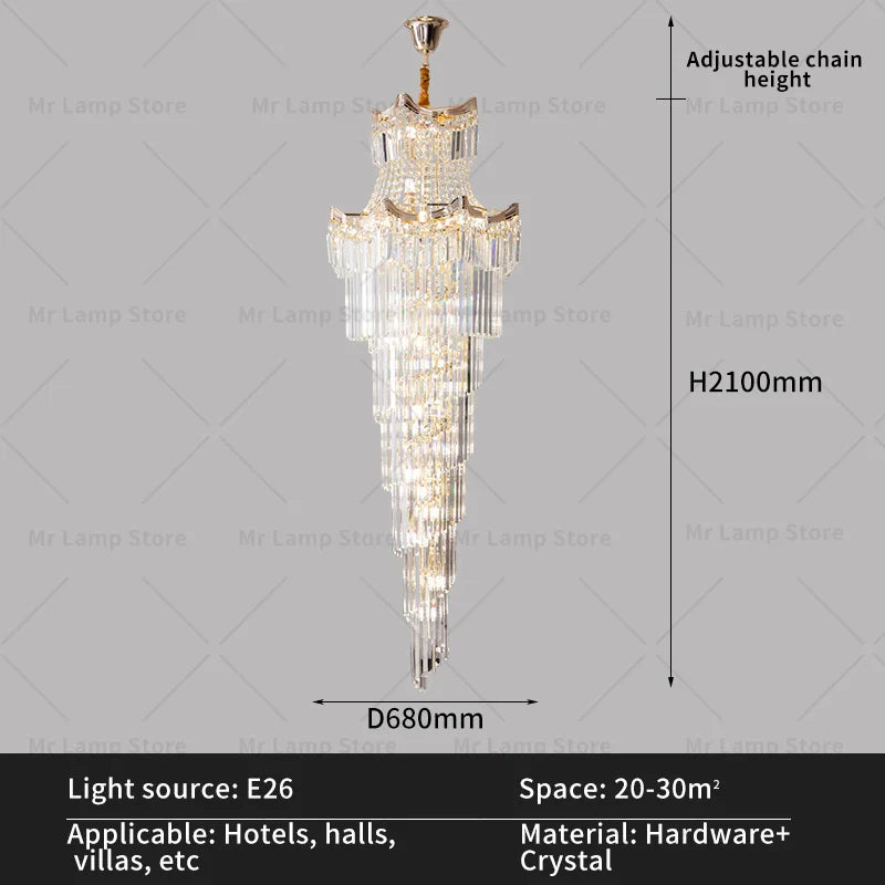 Afralia™ Crystal Stair Chandelier: Modern Duplex Villa Light Luxury for Elegant Living Rooms