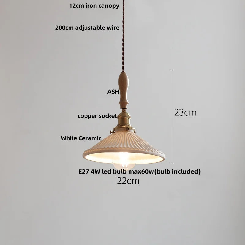 Afralia™ Ceramic LED Pendant Lights with Ash Wood Nordic Design