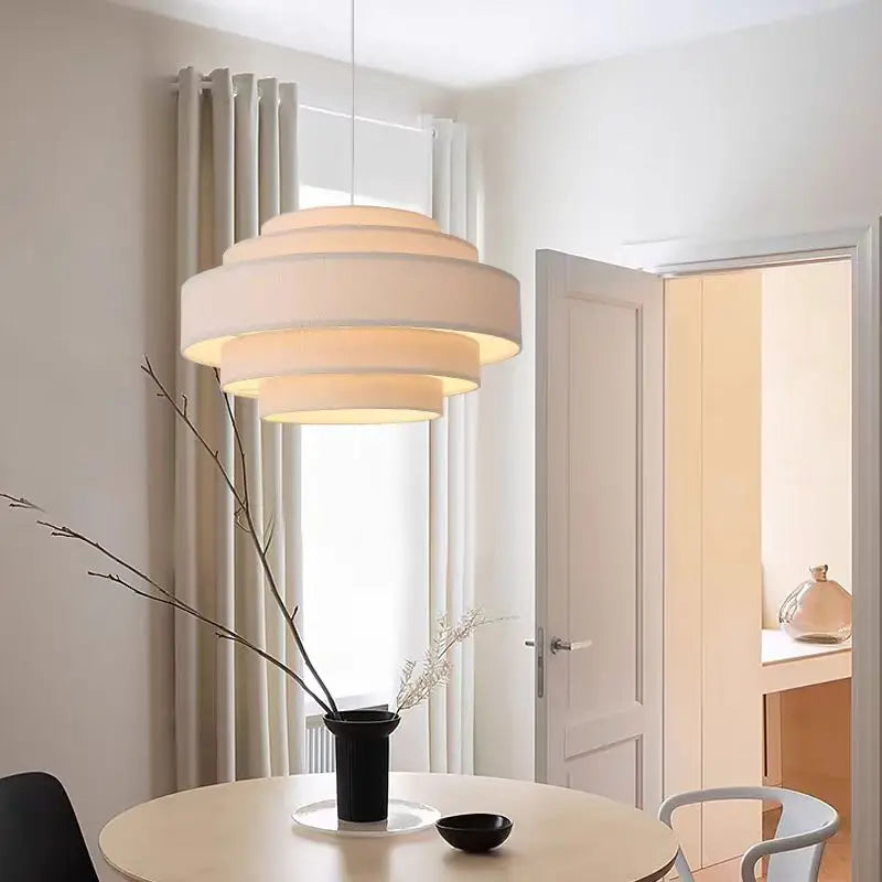 Cream Fabric Pendant Lamp, Mid Century Style - Afralia™ Living Room, Bedroom, Dining Room, Kitchen Island Décor