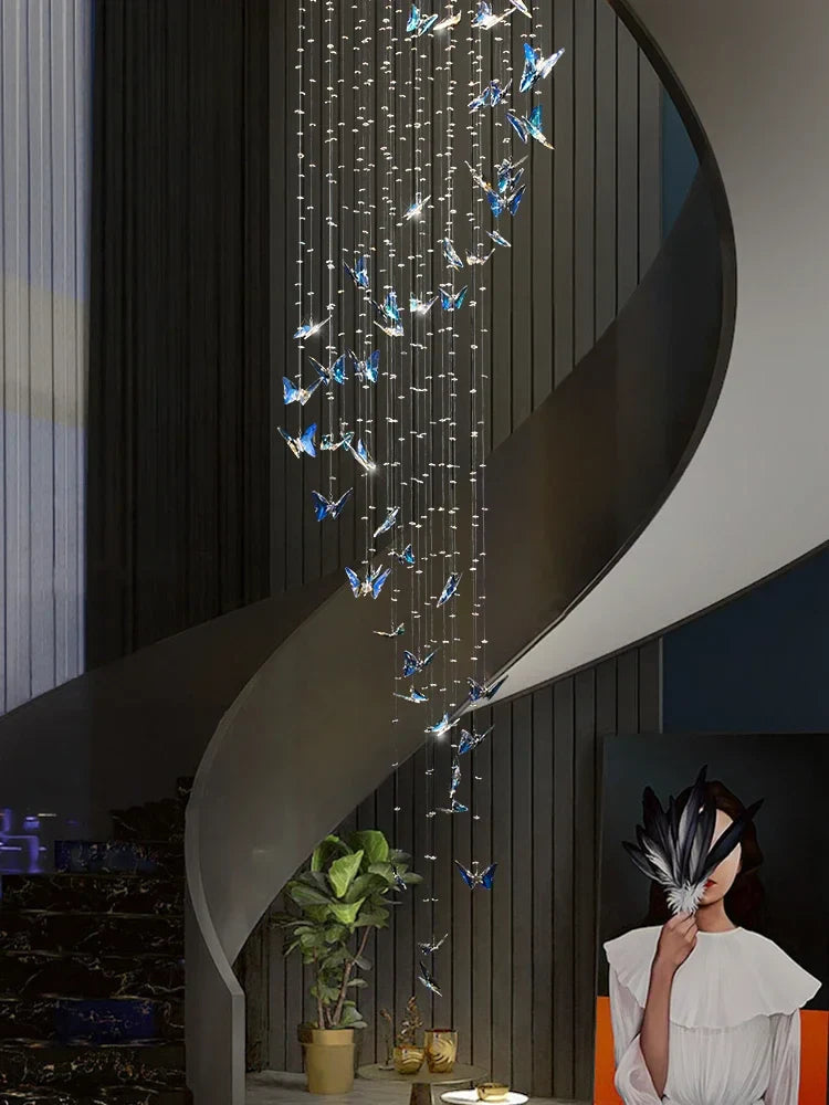 Afralia™ Minimalist Crystals Pendant Light Chandelier for Indoor Ceiling - Butterfly Design