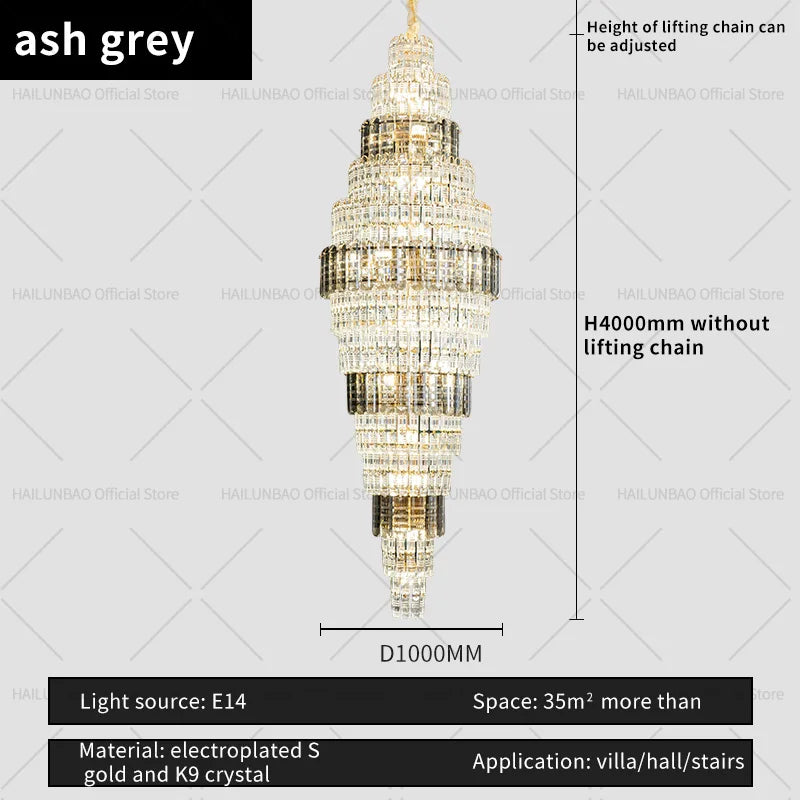 Afralia™ Crystal Spiral Staircase Chandelier: European Style Living Room Lighting