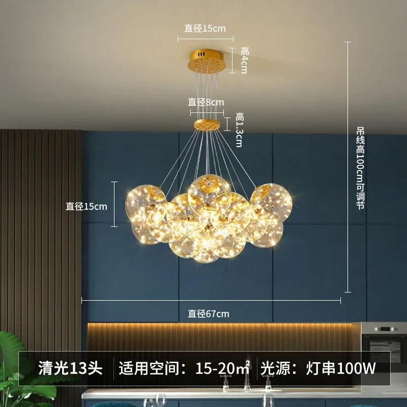 Afralia™ Nordic Glass Chandelier: Soot Amber Clear Light Fixture for Home Decor