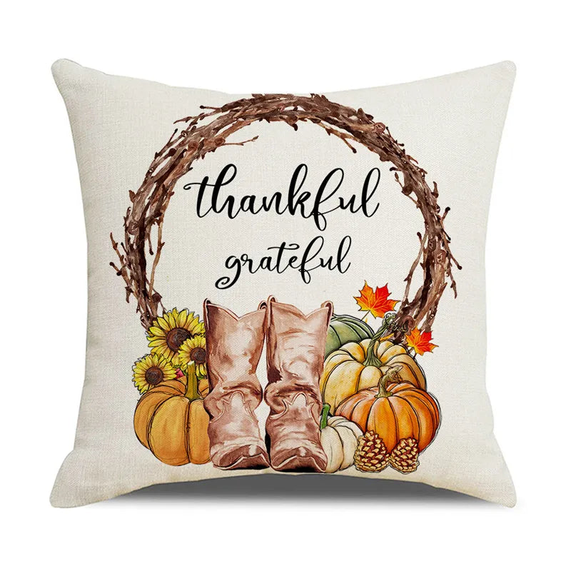 Afralia™ Fall Farmhouse Pumpkin Maple Leaves Pillow Cover - 45x45cm