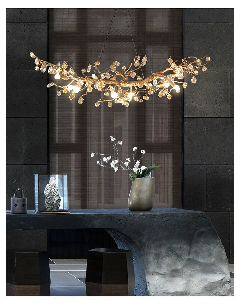 Afralia™ Glass Crystal LED Branches Chandelier Pendant Light - Handmade Kapok Flower Decoration