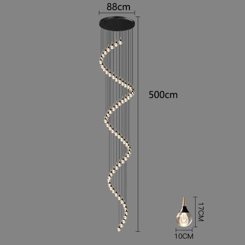 Afralia™ Crystal Chandelier Stair Pendant Lamp Living Room Interior Lighting