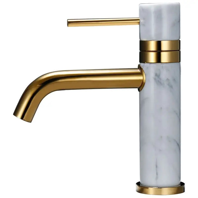Afralia™ Brushed Gold Bathroom Faucet with Swivel Spout and Marble Accents