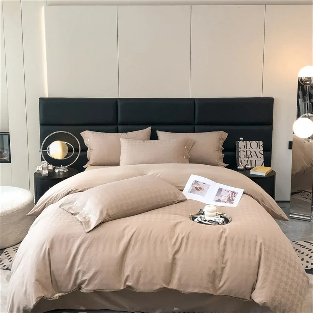 Afralia™ Nordic Light Tan Egyptian Cotton Jacquard Bedlinens Set for Ru Europe Queen King Size