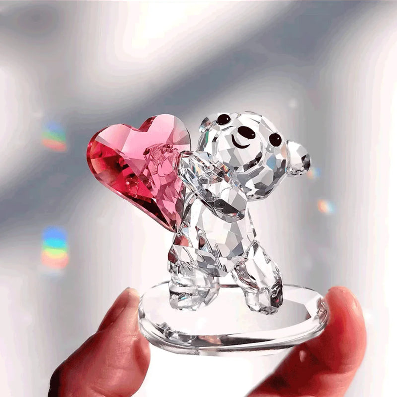 Afralia™ Clear Crystal Bear Sunflower Figurine Glass Animal Ornament Statue Collectible