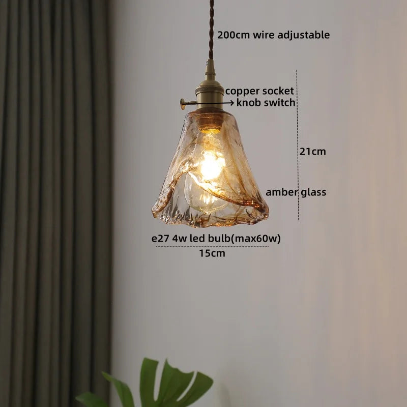 Afralia™ Copper Glass LED Pendant Lamp with Knob Switch - Modern Hanging Light Fixtures