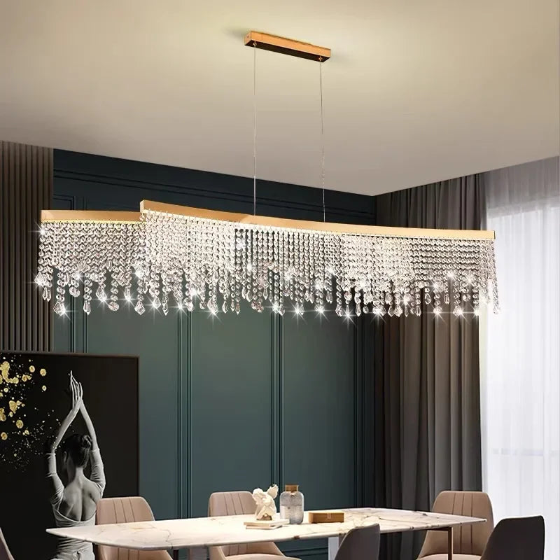 Afralia™ Modern Crystal Chandelier Pendant Light Luster LED Fixture for Home Living Dining Room