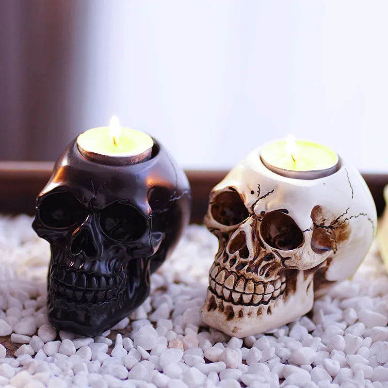 Afralia™ Skeleton Head Candle Holder: Halloween Resin Crafts for Atmospheric Home Decoration