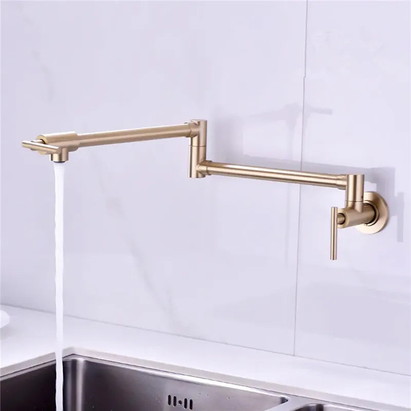 Afralia™ Brushed Gold Kitchen Pot Filler Faucet Wall Mount Single Cold Foldable Spout