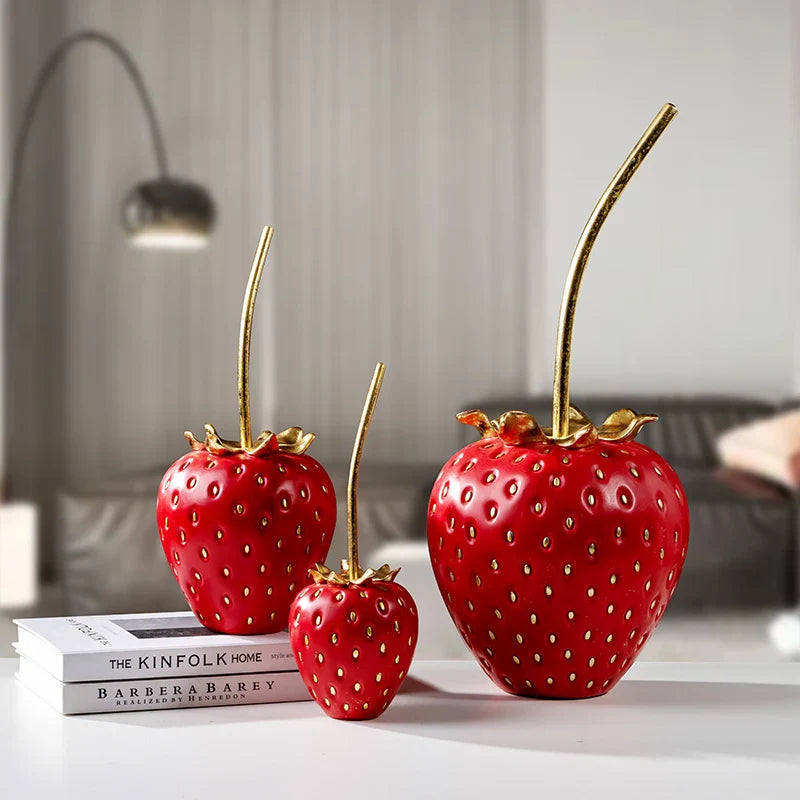 Afralia™ Gold Strawberry Figurine Decor for Home Decor & Display