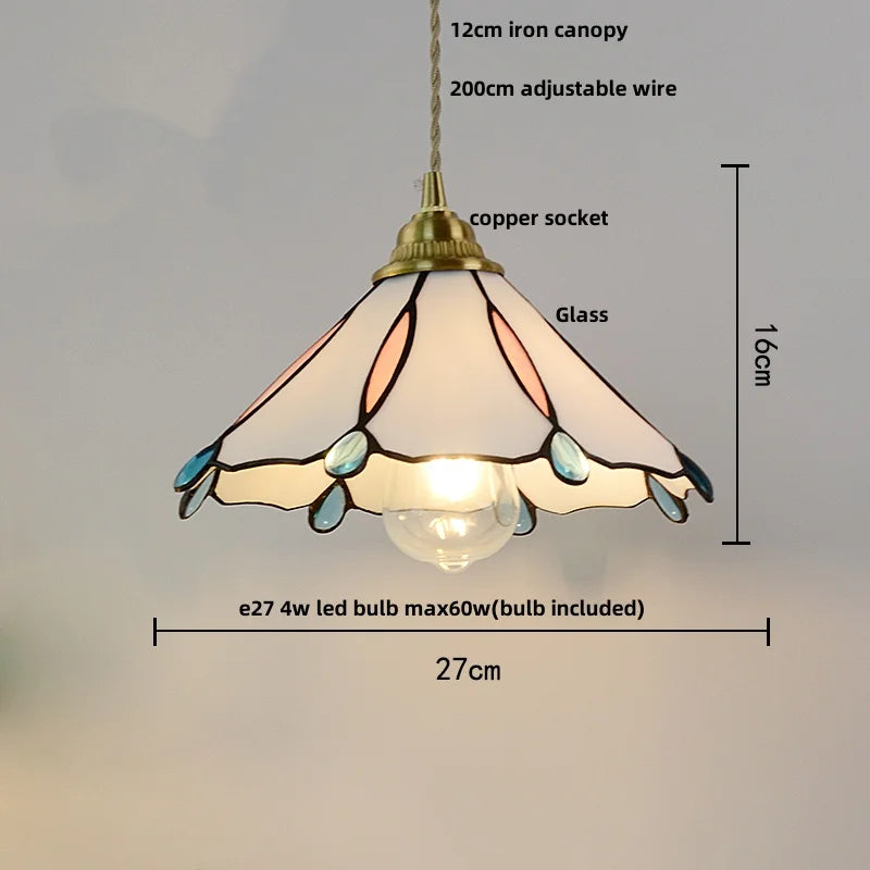 Afralia™ Walnut Wood LED Pendant Lights Tiffany Glass Hanging Lamp