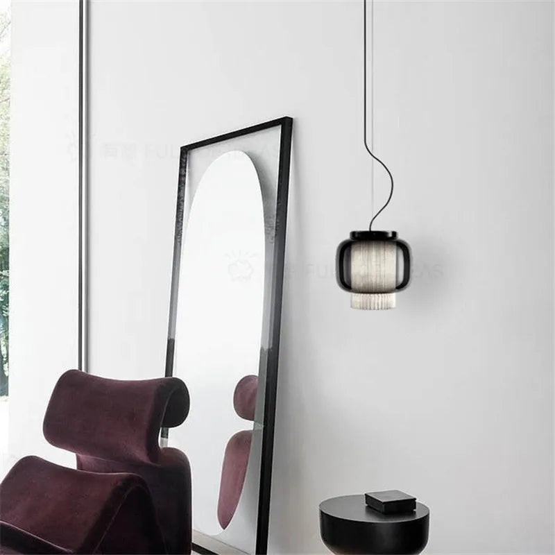 Afralia™ Manila Glass Lantern Pendant Light for Kitchen Living Room Bedroom Retro Decor