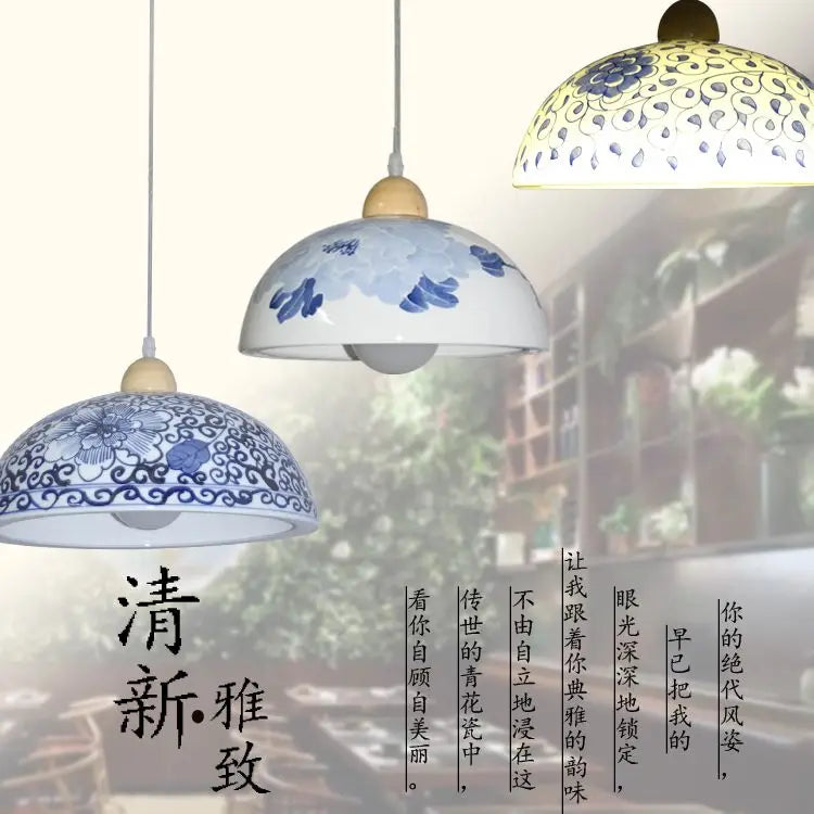 Afralia™ Blue White Porcelain Pendant Chandelier for Hotel Store Dining Room