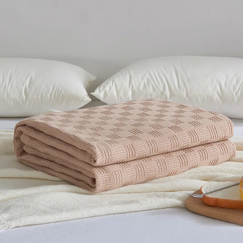 Afralia™ Cotton Waffle Towel Quilt Single Blanket for Office & Picnics