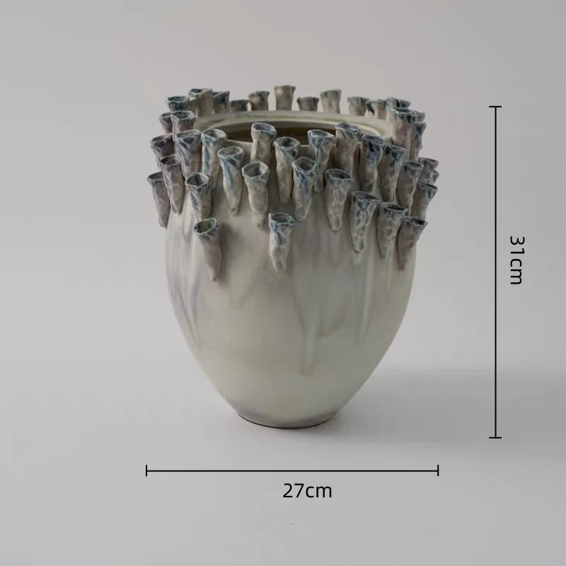 Afralia™ Handcrafted Ceramic Relief Vase for Home Decor & Flower Arrangement