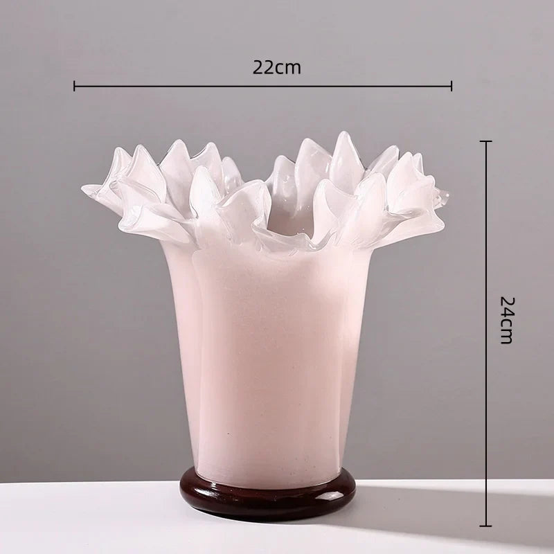 Afralia™ Large Glass Vase with Lotus Leaf Edge for Home Decor