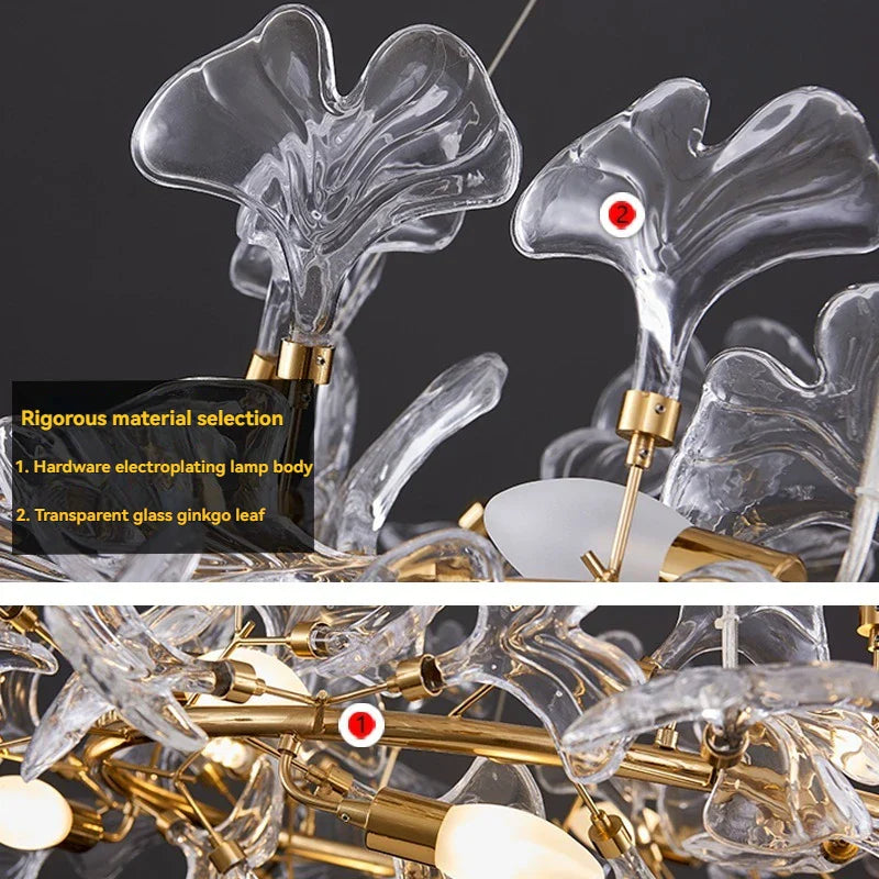 Afralia™ Gold Branch Ginkgo Leaf Chandelier for Dining Room Bedroom Living Room